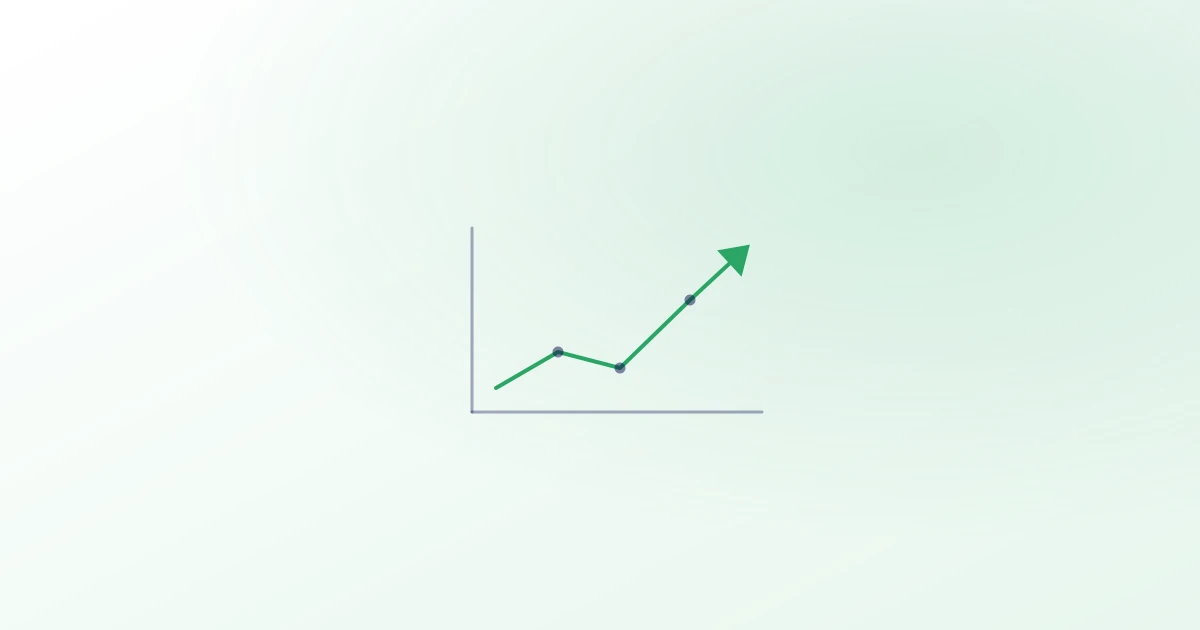 Un gráfico de barras ascendente que representa ventas llegando desde asistentes de IA